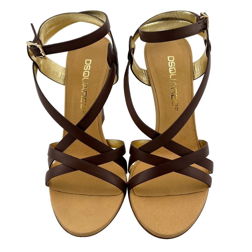 New DSQUARED2 Women US 8 Brown Leather Stiletto Pump Sandals Ankle Strap IT $650 - Picture 8 of 16